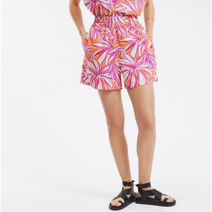 Short met elastische tailleband en bloemenprint LA REDOUTE COLLECTIONS. Katoen materiaal. Maten L. Oranje kleur