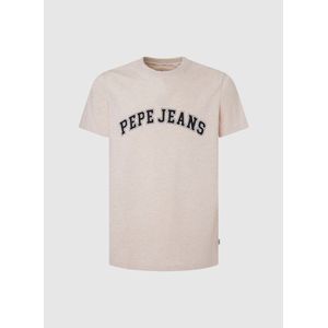 Recht T-shirt met korte mouwen en logo PEPE JEANS. Katoen materiaal. Maten M. Beige kleur