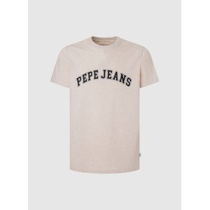 Recht T-shirt met korte mouwen en logo PEPE JEANS. Katoen materiaal. Maten XXL. Beige kleur