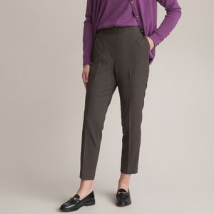 Broek met elastische taille, visgraatmotief ANNE WEYBURN. Polyester materiaal. Maten 48 FR - 46 EU. Grijs kleur