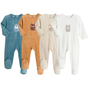 Set van 4 pyjama's in fluwelen katoen LA REDOUTE COLLECTIONS. Fluweel materiaal. Maten 0 mnd - 50 cm. Multicolor kleur