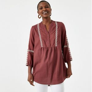 Blouse met tuniekhals, 3/4 mouwen ANNE WEYBURN. Katoen materiaal. Maten 54 FR - 52 EU. Kastanje kleur