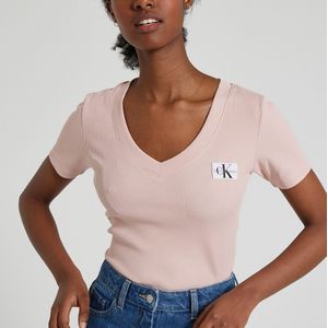 T-shirt met V-hals en korte mouwen CALVIN KLEIN JEANS. Katoen materiaal. Maten L. Roze kleur