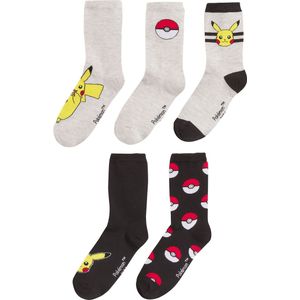 Pokemon - Kousen - Zwart/Mêleegrijs - Katoen - Set van 5 Paar