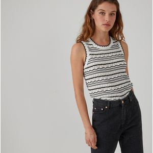 Tanktop, in pointelle tricot, met strepen LA REDOUTE COLLECTIONS. Katoen materiaal. Maten S. Zwart kleur