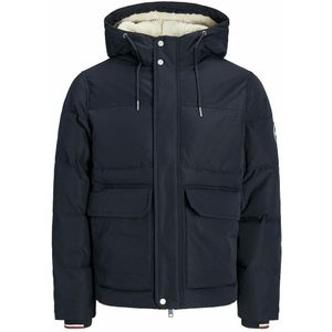 Donsjas met kap, voering fleece JACK & JONES. Polyester materiaal. Maten S. Blauw kleur