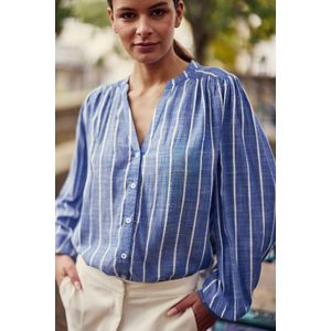 Gestreepte soepele V-hals blouse met lange mouwen BLUE LA PETITE ETOILE. Viscose materiaal. Maten 3(L). Blauw kleur