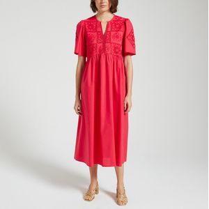 Halflange jurk met korte mouwen CEDRA SUNCOO. Katoen materiaal. Maten 3(L). Rood kleur
