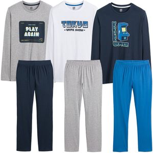 Set van 3 pyjama's, arcade spirit LA REDOUTE COLLECTIONS. Katoen materiaal. Maten 10 jaar - 138 cm. Blauw kleur