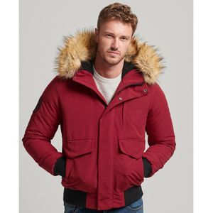 Warm bomberjasje met rits en kap Everest SUPERDRY. Polyester materiaal. Maten L. Rood kleur