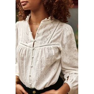 Geborduurde blouse met opstaande kraag BLUM LA PETITE ETOILE. Katoen materiaal. Maten 1(S). Wit kleur