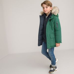 Warme parka met kap, omkeerbaar LA REDOUTE COLLECTIONS. Polyester materiaal. Maten 3 jaar - 94 cm. Groen kleur