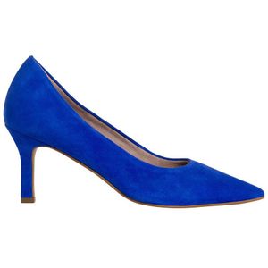 Pumps met scherpe top en hak, in leer TAMARIS. Leer materiaal. Maten 38. Blauw kleur