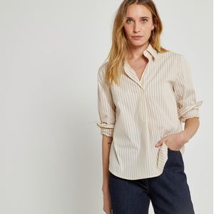 Losse blouse, jekkerstijl, strepen LA REDOUTE COLLECTIONS. Katoen materiaal. Maten 52 FR - 50 EU. Beige kleur