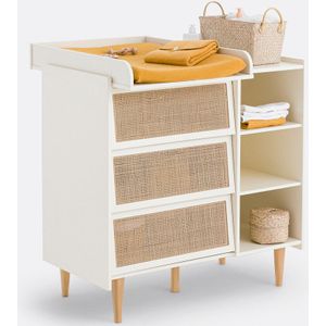 Taga - Ladekast Luiertafel - Gebroken Wit - Gelakt MDF en Rotan