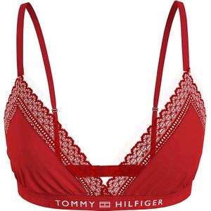 Triangel-BH in microvezel en kant TOMMY HILFIGER. Polyamide materiaal. Maten M. Rood kleur