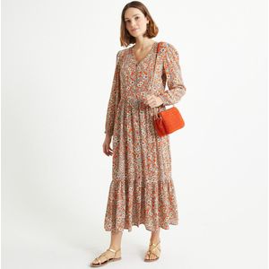 Lange wijde jurk met bloemenprint ANNE WEYBURN. Viscose materiaal. Maten 44 FR - 42 EU. Oranje kleur
