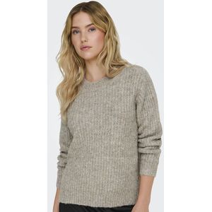 Trui in donzig tricot, ronde hals ONLY. Polyester materiaal. Maten M. Beige kleur