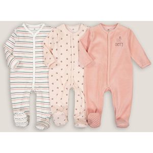Set van 3 pyjama's in fluweel LA REDOUTE COLLECTIONS. Fluweel materiaal. Maten 1 mnd - 54 cm. Roze kleur