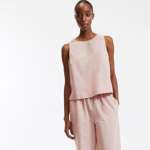 Mouwloze gestreepte top met ronde hals katoenen linnen LA REDOUTE COLLECTIONS. Katoenlinnen materiaal. Maten XXL. Roze kleur