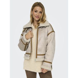 Jasje in simili, sherpa kraag ONLY. Imitatie leer materiaal. Maten XS. Beige kleur