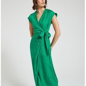Midi-jurk van jacquard met korte mouwen CITIZEN SUNCOO. Viscose materiaal. Maten 1(S). Groen kleur