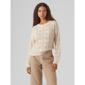 Trui met ronde hals in tricot met ajour VERO MODA. Katoen materiaal. Maten XS. Beige kleur