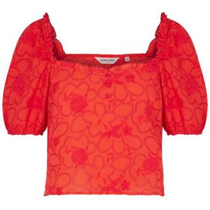 Hemd met vierkante halslijn, in Engels kant NAF NAF. Polyester materiaal. Maten 38 FR - 36 EU. Rood kleur