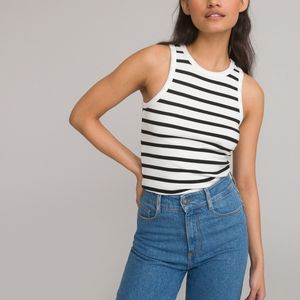 Gestreepte tank top, Amerikaanse mouwinzetten LA REDOUTE COLLECTIONS. Polyester materiaal. Maten M. Zwart kleur