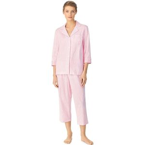 Gestreepte pyjama, lang, 3/4 mouwen, in katoen LAUREN RALPH LAUREN. Katoen materiaal. Maten L. Roze kleur