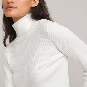 Basic trui met rolkraag, in geribd tricot LA REDOUTE COLLECTIONS. Viscose materiaal. Maten XL. Wit kleur
