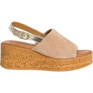 Sandalen met sleehak in kurk TAMARIS. Leer materiaal. Maten 40. Beige kleur