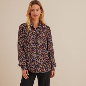 Hemd, bloemenprint, lange mouwen ANNE WEYBURN. Viscose materiaal. Maten 38 FR - 34 EU. Kastanje kleur