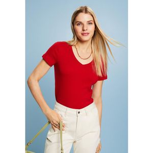 T-shirt met V-hals en korte mouwen ESPRIT. Katoen materiaal. Maten XXL. Rood kleur