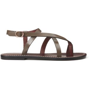 Sandalen met teenstuk en platte hak, in leer LA REDOUTE COLLECTIONS. Leer materiaal. Maten 42. Groen kleur