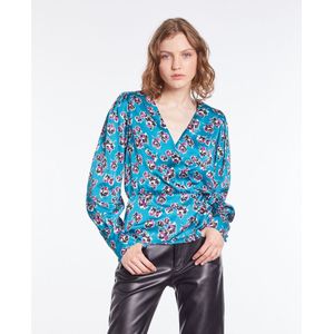 Blouse met satijn aspect, bloemmotief THE KOOPLES. Viscose materiaal. Maten 1(S). Roze kleur