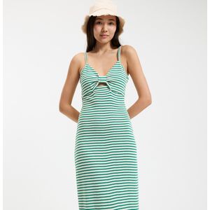 Gestreepte gebreide maxi-jurk met dunne bandjes LA REDOUTE COLLECTIONS. Katoen materiaal. Maten 38 FR - 36 EU. Groen kleur
