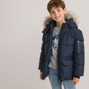 Warme donsjas met kap, halflang LA REDOUTE COLLECTIONS. Polyester materiaal. Maten 12 jaar - 150 cm. Blauw kleur