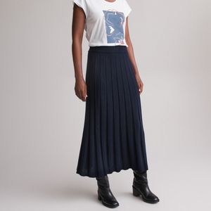 Lange plissérok in tricot ANNE WEYBURN. Wol materiaal. Maten 50 FR - 48 EU. Blauw kleur