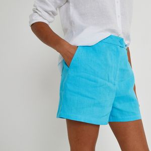 Short in zuiver linnen, hoge taille LA REDOUTE COLLECTIONS. Linnen materiaal. Maten 52 FR - 50 EU. Blauw kleur