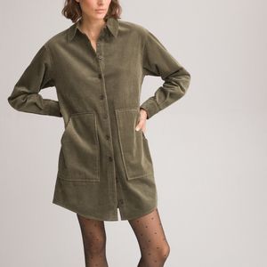 Jurk in fluweel Signature, hemdmodel, oversized LA REDOUTE COLLECTIONS. Katoen materiaal. Maten 34 FR - 32 EU. Groen kleur