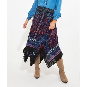 Lange asymmetrische rok, bedrukt JOE BROWNS. Viscose materiaal. Maten 38 FR - 36 EU. Blauw kleur