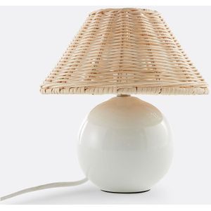Alios - Tafellamp - Wit/Naturel - Keramiek en Rotan