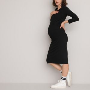 Zwangerschapsjurk in tricot, 3/4 mouwen LA REDOUTE COLLECTIONS. Polyester materiaal. Maten XL. Zwart kleur