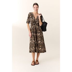 Midi-wikkeljurk met luipaardprint RALA SAVANE LEON & HARPER. Jersey materiaal. Maten S. Beige kleur