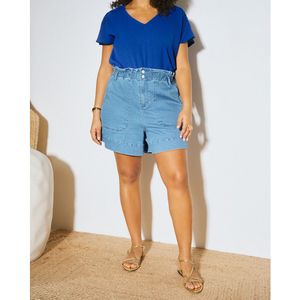 Jeansshort Marcia, hoge taille ALMÉ. Katoen materiaal. Maten 40/42 (FR) - 38/40 (EU). Blauw kleur