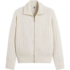 Kort vest met v-hals in grof tricot LA REDOUTE COLLECTIONS. Alpaca materiaal. Maten L. Wit kleur