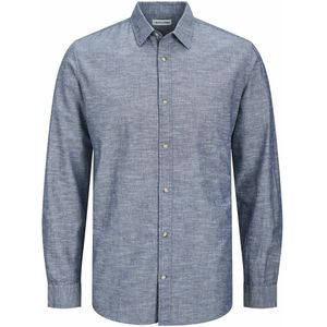 Recht hemd in katoen en linnen JACK & JONES. Katoen materiaal. Maten L. Blauw kleur