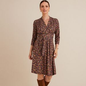 Wijd uitlopende jurk, bloemenprint, halflang ANNE WEYBURN. Viscose materiaal. Maten 40 FR - 38 EU. Rood kleur