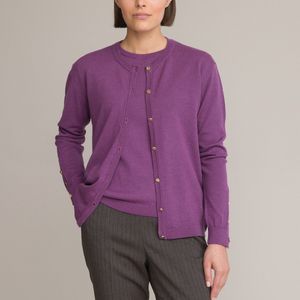 Vest met ronde hals in fijn tricot, mixed wol ANNE WEYBURN. Merinos materiaal. Maten 34/36 FR - 32/34 EU. Violet kleur